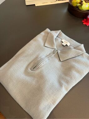 Reiss Light Blue Quarter-Zip Wool Polo Sweater